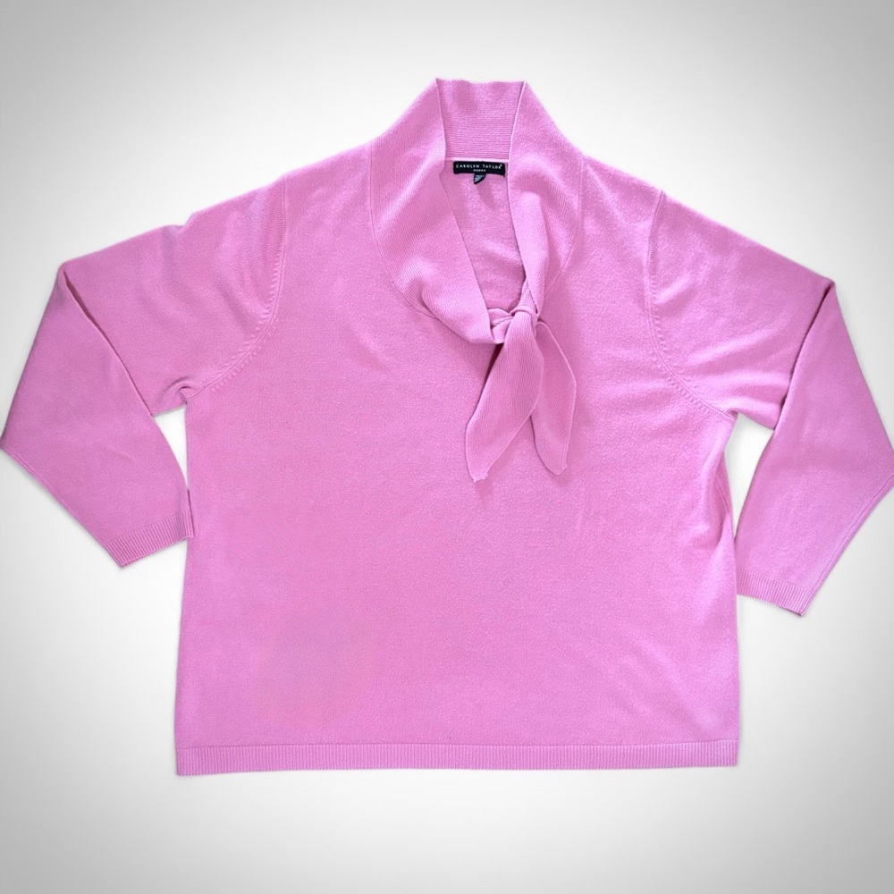 Women's Vintage Plus Size Caroline Taylor Pink Sweater with Neck Tie size 1X